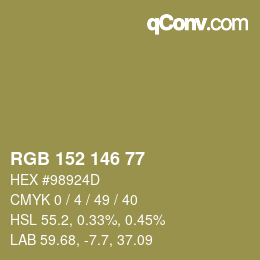 Código de color: RGB 152 146 77 | qconv.com