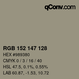 Color code: RGB 152 147 128 | qconv.com