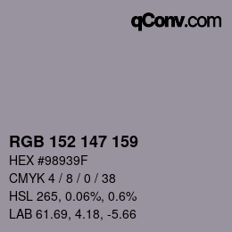 Color code: RGB 152 147 159 | qconv.com