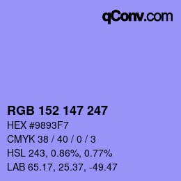 Color code: RGB 152 147 247 | qconv.com