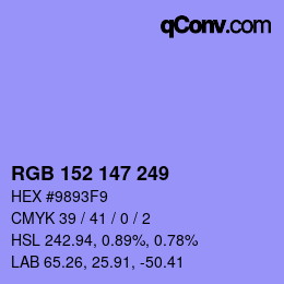 Color code: RGB 152 147 249 | qconv.com