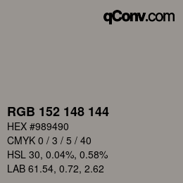 Color code: RGB 152 148 144 | qconv.com