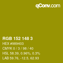 カラーコード: RGB 152 148 3 | qconv.com
