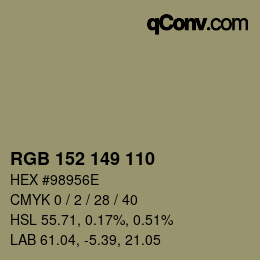カラーコード: RGB 152 149 110 | qconv.com
