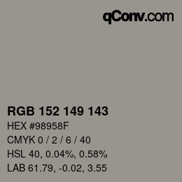 Color code: RGB 152 149 143 | qconv.com