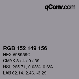 カラーコード: RGB 152 149 156 | qconv.com