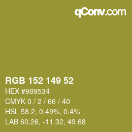 Color code: RGB 152 149 52 | qconv.com