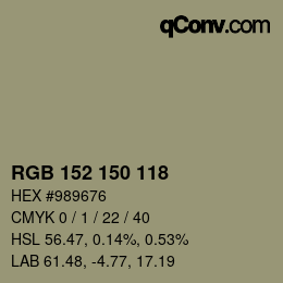 Color code: RGB 152 150 118 | qconv.com