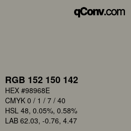 Color code: RGB 152 150 142 | qconv.com