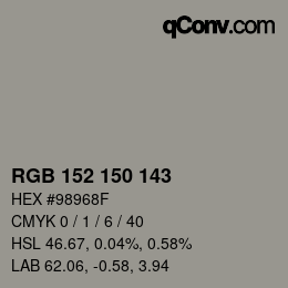 カラーコード: RGB 152 150 143 | qconv.com