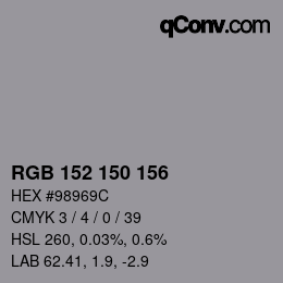 颜色代码: RGB 152 150 156 | qconv.com