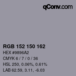 颜色代码: RGB 152 150 162 | qconv.com
