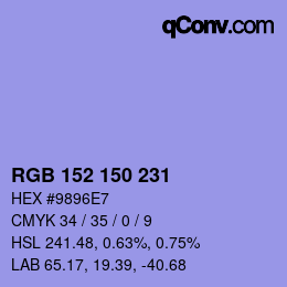 Color code: RGB 152 150 231 | qconv.com