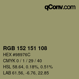 Color code: RGB 152 151 108 | qconv.com