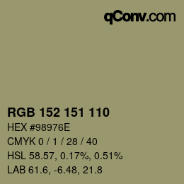 Color code: RGB 152 151 110 | qconv.com