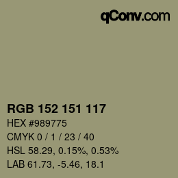 Color code: RGB 152 151 117 | qconv.com