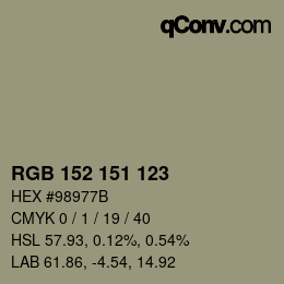 Color code: RGB 152 151 123 | qconv.com
