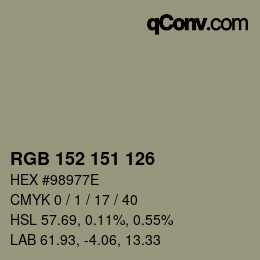 Color code: RGB 152 151 126 | qconv.com