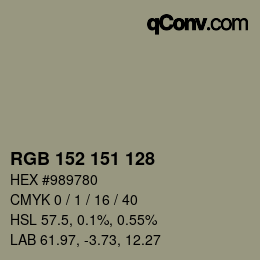 Color code: RGB 152 151 128 | qconv.com