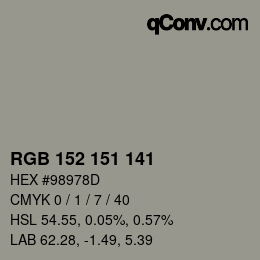カラーコード: RGB 152 151 141 | qconv.com