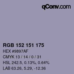 Color code: RGB 152 151 175 | qconv.com