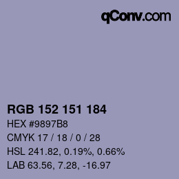 カラーコード: RGB 152 151 184 | qconv.com