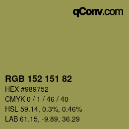 カラーコード: RGB 152 151 82 | qconv.com