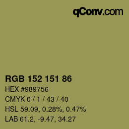 Color code: RGB 152 151 86 | qconv.com
