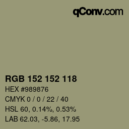 颜色代码: RGB 152 152 118 | qconv.com