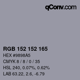 颜色代码: RGB 152 152 165 | qconv.com