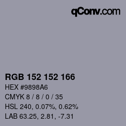 颜色代码: RGB 152 152 166 | qconv.com