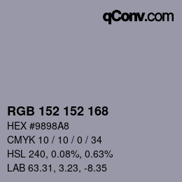 カラーコード: RGB 152 152 168 | qconv.com