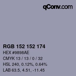 カラーコード: RGB 152 152 174 | qconv.com
