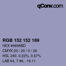 颜色代码: RGB 152 152 189 | qconv.com