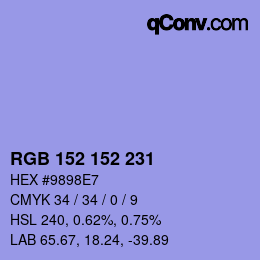 カラーコード: RGB 152 152 231 | qconv.com