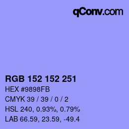 颜色代码: RGB 152 152 251 | qconv.com