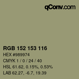カラーコード: RGB 152 153 116 | qconv.com