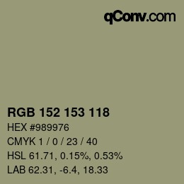 颜色代码: RGB 152 153 118 | qconv.com