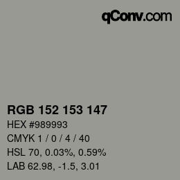 カラーコード: RGB 152 153 147 | qconv.com