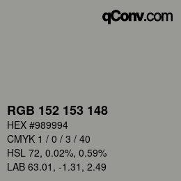 颜色代码: RGB 152 153 148 | qconv.com