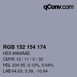 颜色代码: RGB 152 154 174 | qconv.com
