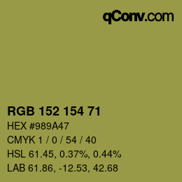 Color code: RGB 152 154 71 | qconv.com