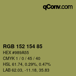 Color code: RGB 152 154 85 | qconv.com