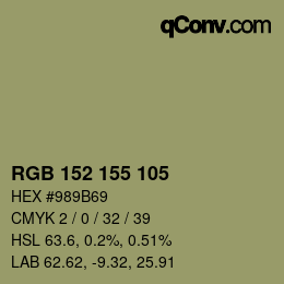 颜色代码: RGB 152 155 105 | qconv.com