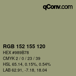 カラーコード: RGB 152 155 120 | qconv.com