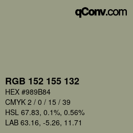 Color code: RGB 152 155 132 | qconv.com