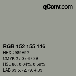 颜色代码: RGB 152 155 146 | qconv.com