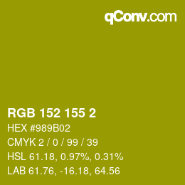 カラーコード: RGB 152 155 2 | qconv.com