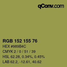 Color code: RGB 152 155 76 | qconv.com