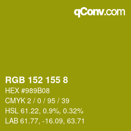 カラーコード: RGB 152 155 8 | qconv.com